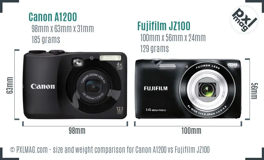 Canon A1200 vs Fujifilm JZ100 size comparison