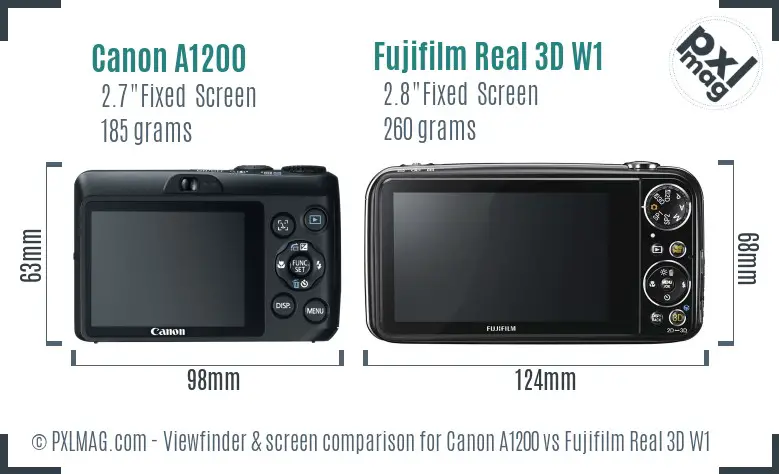 Canon A1200 vs Fujifilm Real 3D W1 Screen and Viewfinder comparison