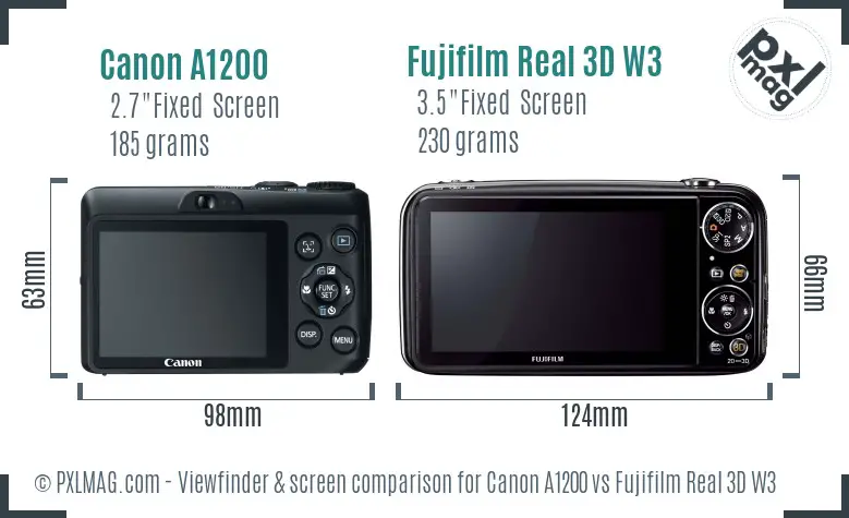Canon A1200 vs Fujifilm Real 3D W3 Screen and Viewfinder comparison