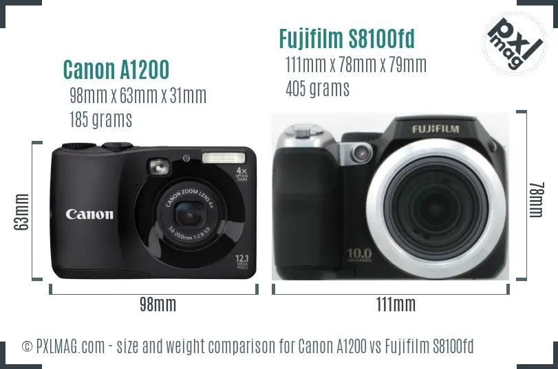 Canon A1200 vs Fujifilm S8100fd size comparison