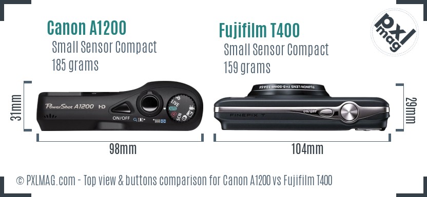 Canon A1200 vs Fujifilm T400 top view buttons comparison