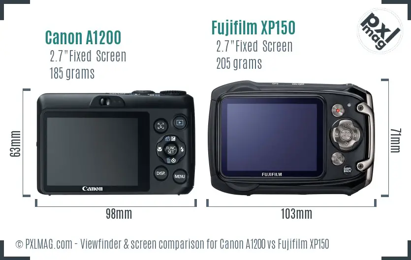 Canon A1200 vs Fujifilm XP150 Screen and Viewfinder comparison