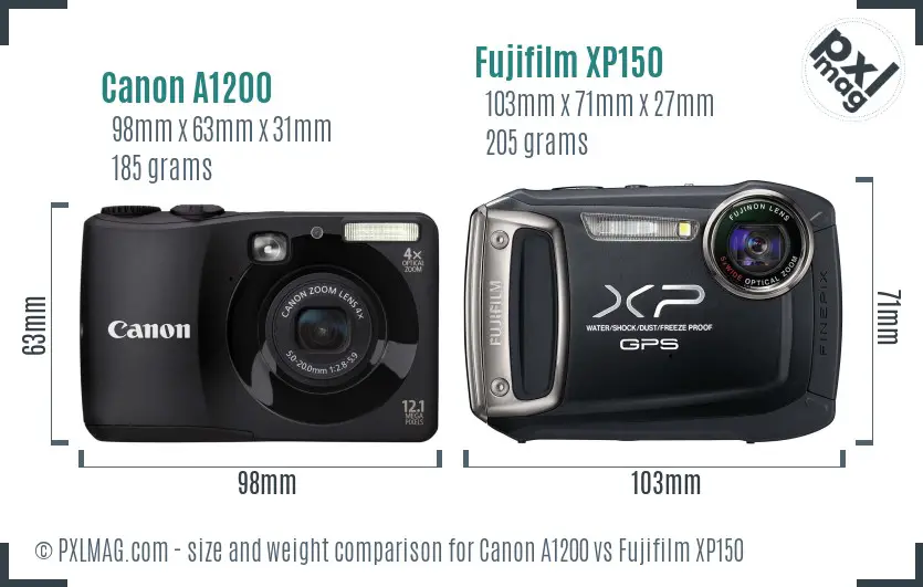 Canon A1200 vs Fujifilm XP150 size comparison