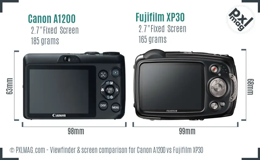 Canon A1200 vs Fujifilm XP30 Screen and Viewfinder comparison