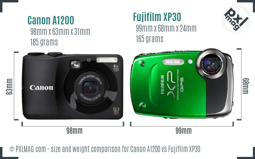 Canon A1200 vs Fujifilm XP30 size comparison
