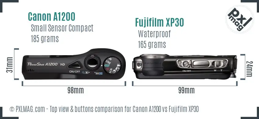 Canon A1200 vs Fujifilm XP30 top view buttons comparison