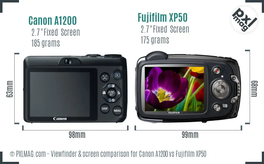 Canon A1200 vs Fujifilm XP50 Screen and Viewfinder comparison