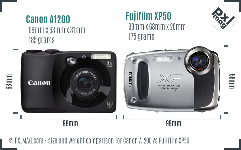 Canon A1200 vs Fujifilm XP50 size comparison