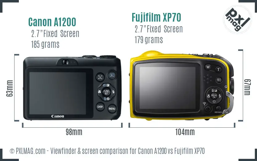 Canon A1200 vs Fujifilm XP70 Screen and Viewfinder comparison