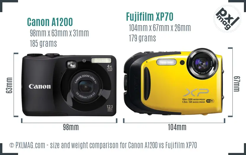 Canon A1200 vs Fujifilm XP70 size comparison