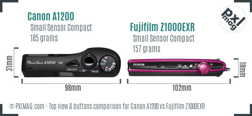 Canon A1200 vs Fujifilm Z1000EXR top view buttons comparison