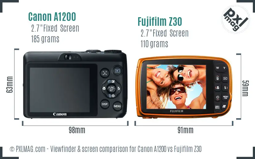 Canon A1200 vs Fujifilm Z30 Screen and Viewfinder comparison