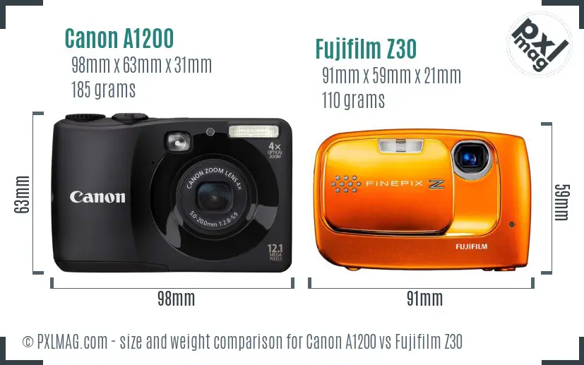 Canon A1200 vs Fujifilm Z30 size comparison
