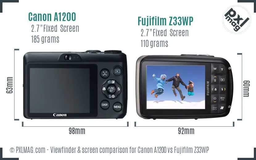 Canon A1200 vs Fujifilm Z33WP Screen and Viewfinder comparison