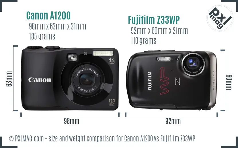 Canon A1200 vs Fujifilm Z33WP size comparison