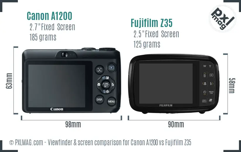 Canon A1200 vs Fujifilm Z35 Screen and Viewfinder comparison