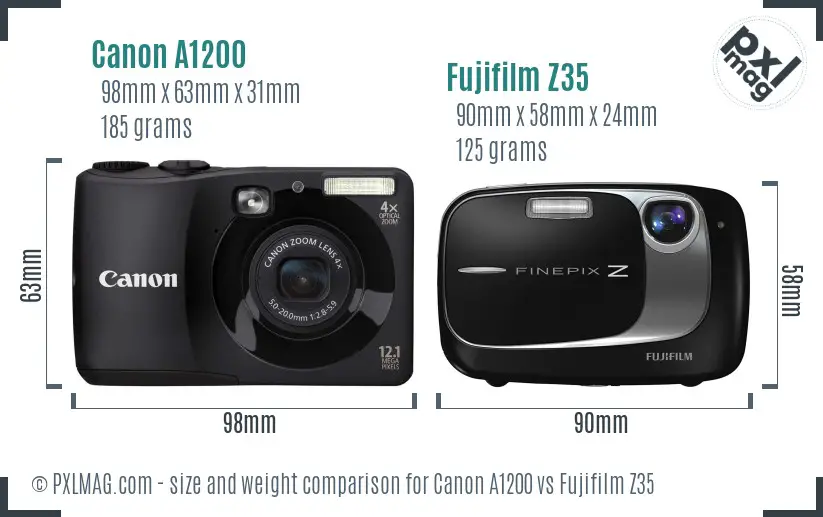 Canon A1200 vs Fujifilm Z35 size comparison