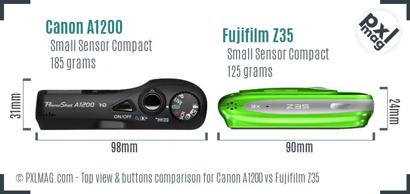 Canon A1200 vs Fujifilm Z35 top view buttons comparison
