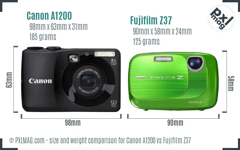 Canon A1200 vs Fujifilm Z37 size comparison