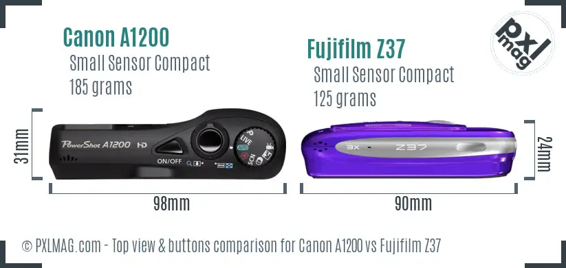 Canon A1200 vs Fujifilm Z37 top view buttons comparison