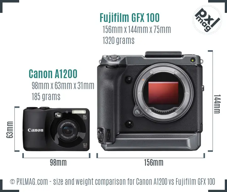 Canon A1200 vs Fujifilm GFX 100 size comparison