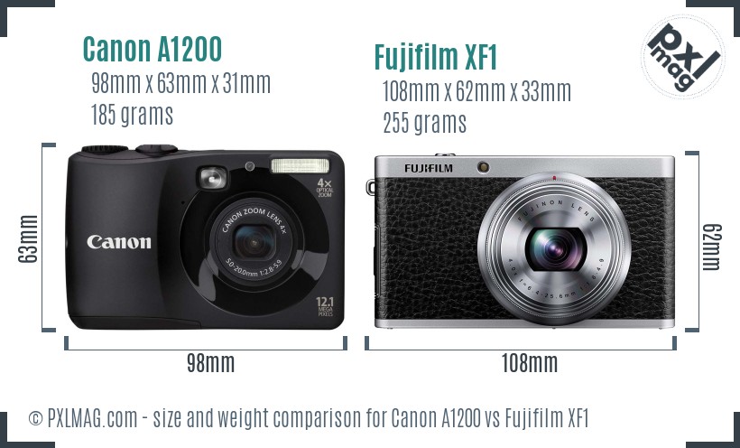 Canon A1200 vs Fujifilm XF1 size comparison