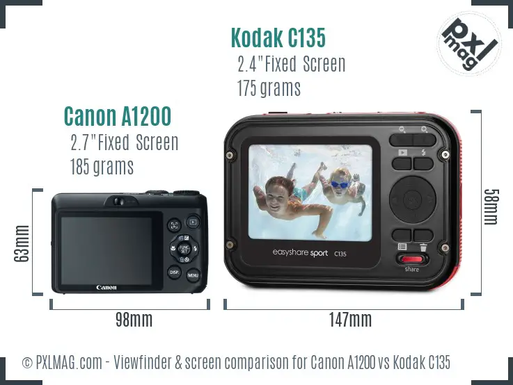 Canon A1200 vs Kodak C135 Screen and Viewfinder comparison Canon A1200 vs Kodak C135 Screen and Viewfinder comparison