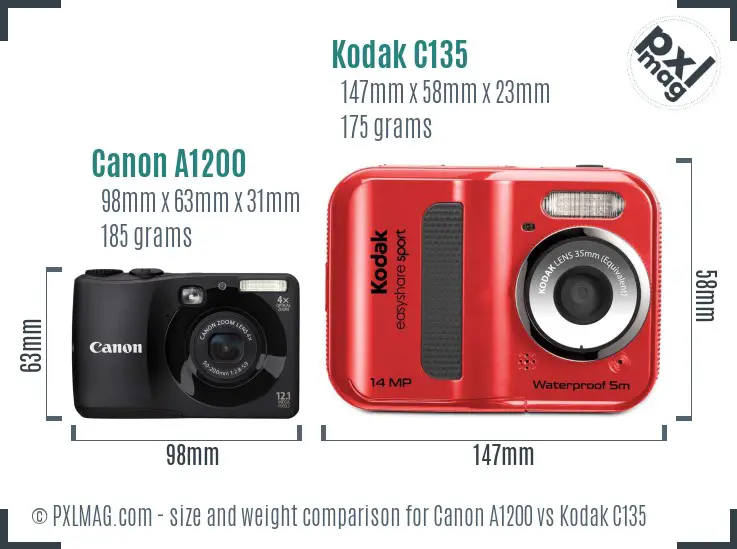 Canon A1200 vs Kodak C135 size comparison Canon A1200 vs Kodak C135 size comparison