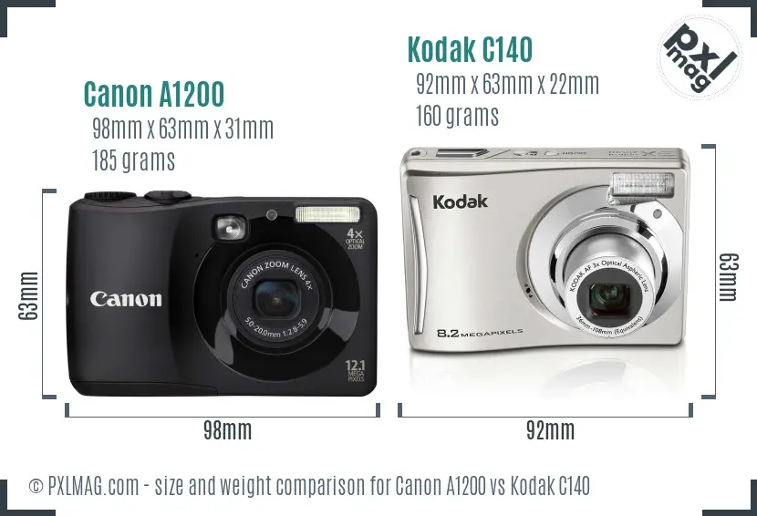 Canon A1200 vs Kodak C140 size comparison Canon A1200 vs Kodak C140 size comparison