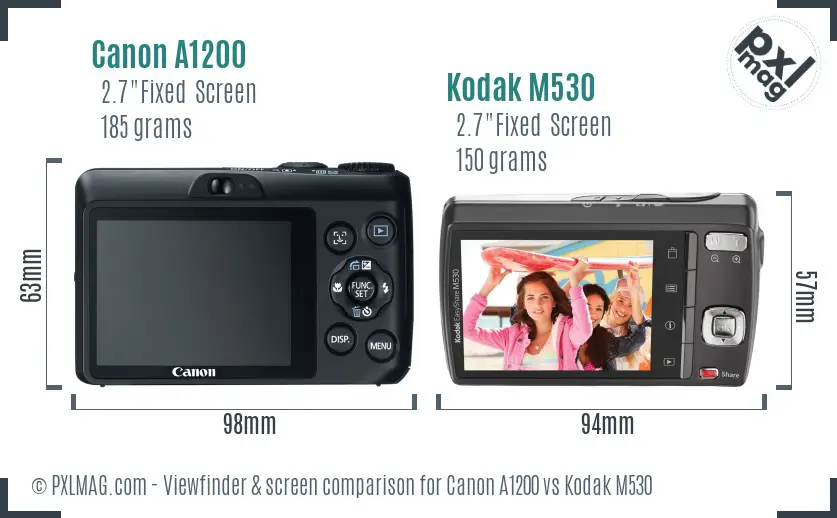 Canon A1200 vs Kodak M530 Screen and Viewfinder comparison