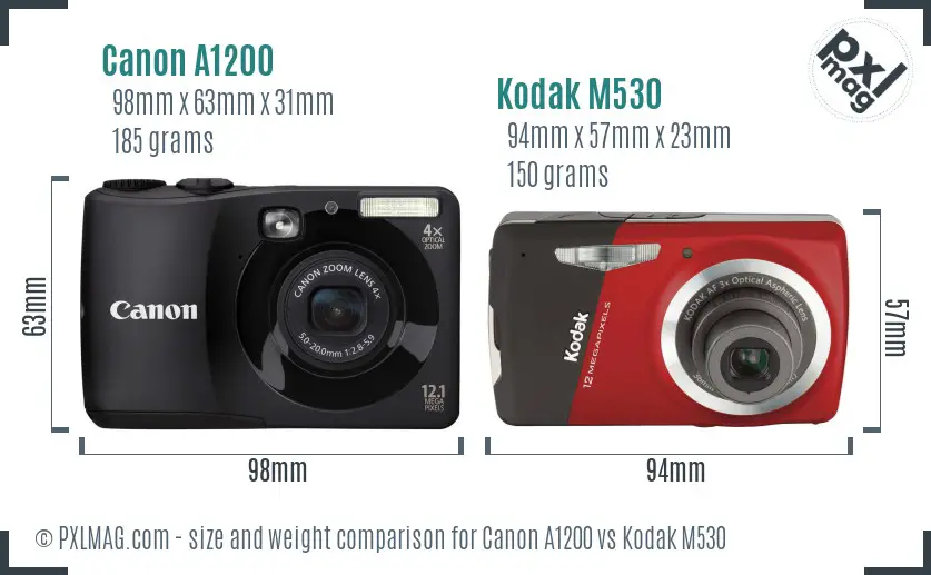 Canon A1200 vs Kodak M530 size comparison