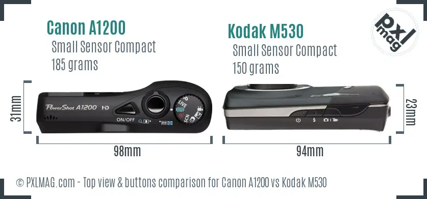 Canon A1200 vs Kodak M530 top view buttons comparison