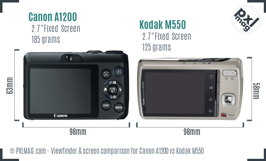 Canon A1200 vs Kodak M550 Screen and Viewfinder comparison