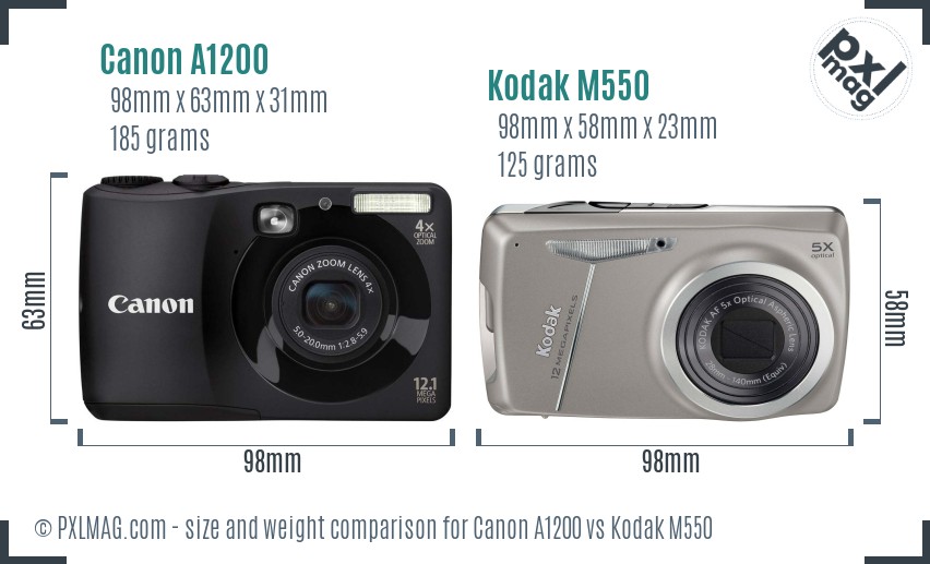 Canon A1200 vs Kodak M550 size comparison