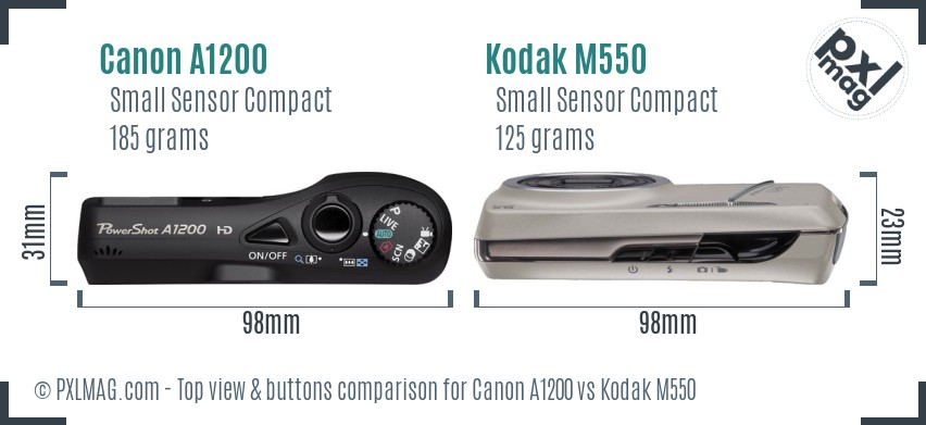 Canon A1200 vs Kodak M550 top view buttons comparison