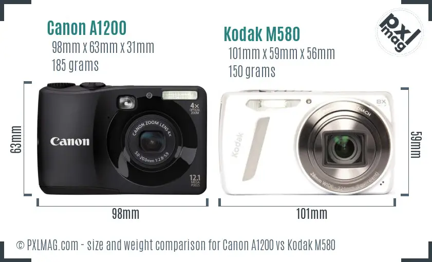 Canon A1200 vs Kodak M580 size comparison