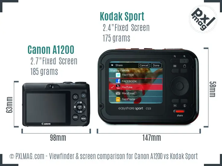 Canon A1200 vs Kodak Sport Screen and Viewfinder comparison Canon A1200 vs Kodak Sport Screen and Viewfinder comparison