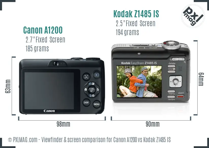 Canon A1200 vs Kodak Z1485 IS Screen and Viewfinder comparison