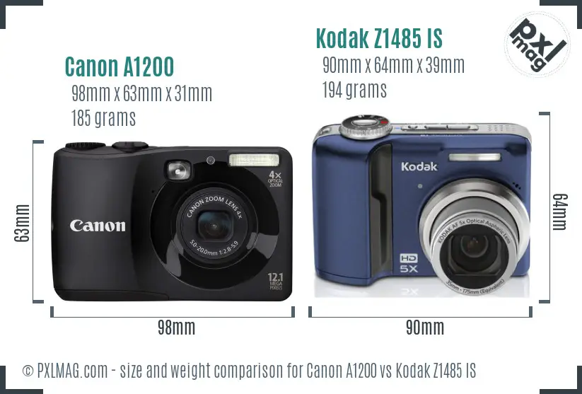 Canon A1200 vs Kodak Z1485 IS size comparison