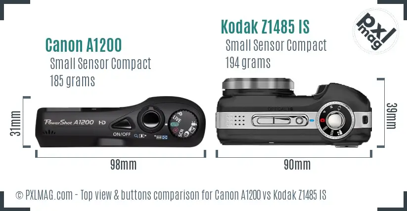 Canon A1200 vs Kodak Z1485 IS top view buttons comparison