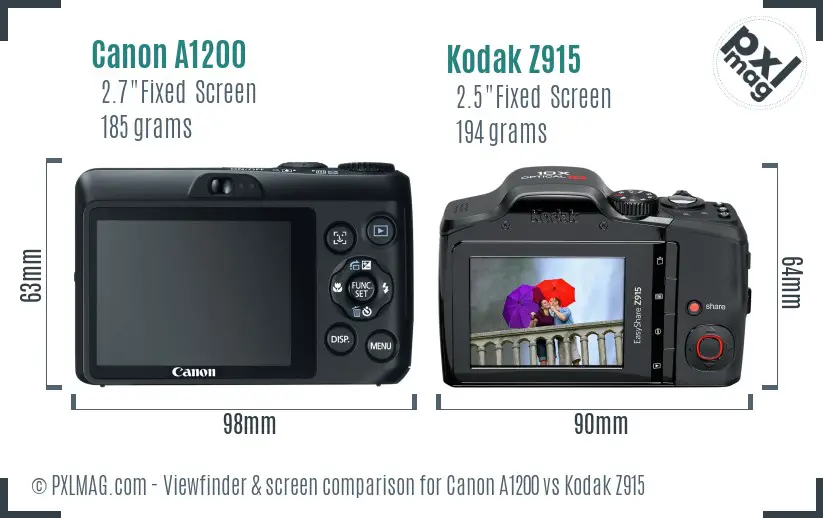 Canon A1200 vs Kodak Z915 Screen and Viewfinder comparison Canon A1200 vs Kodak Z915 Screen and Viewfinder comparison