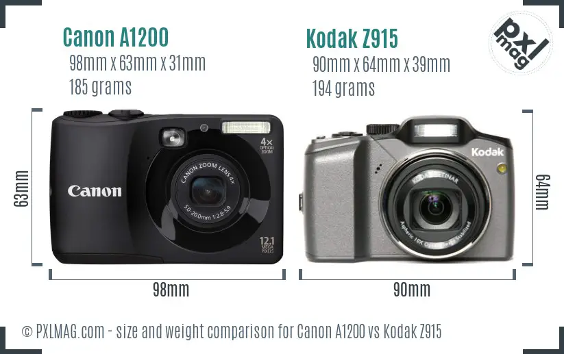 Canon A1200 vs Kodak Z915 size comparison Canon A1200 vs Kodak Z915 size comparison