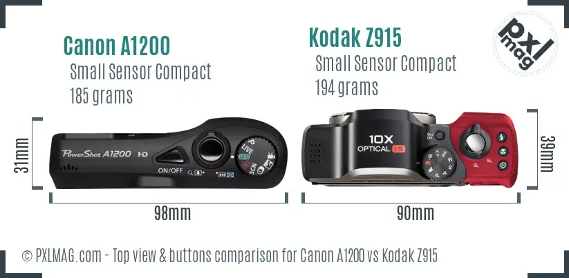 Canon A1200 vs Kodak Z915 top view buttons comparison Canon A1200 vs Kodak Z915 top view buttons comparison