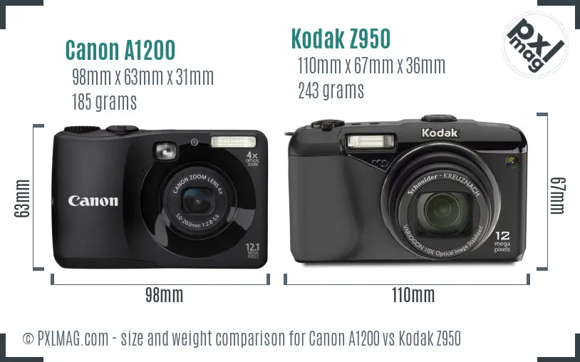 Canon A1200 vs Kodak Z950 size comparison