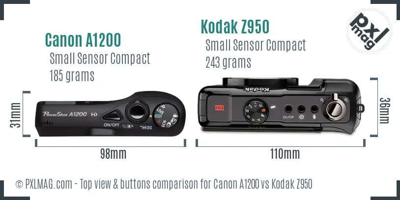 Canon A1200 vs Kodak Z950 top view buttons comparison