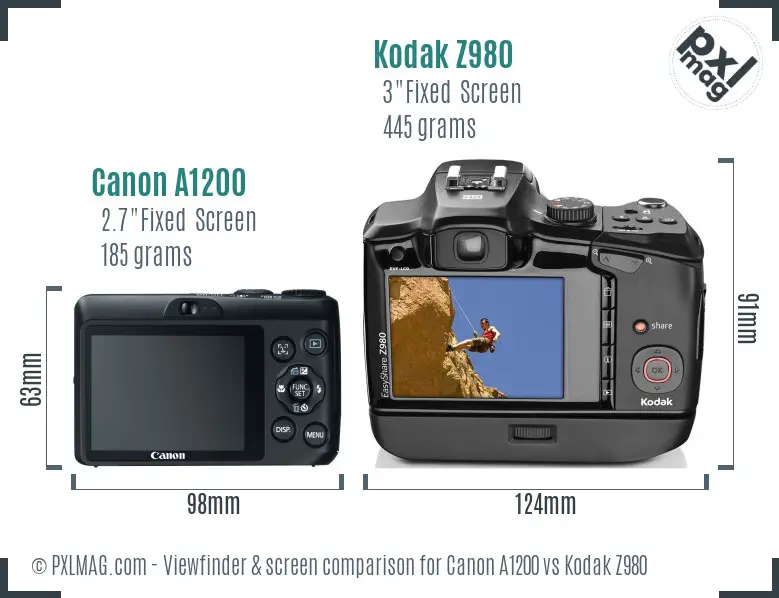 Canon A1200 vs Kodak Z980 Screen and Viewfinder comparison