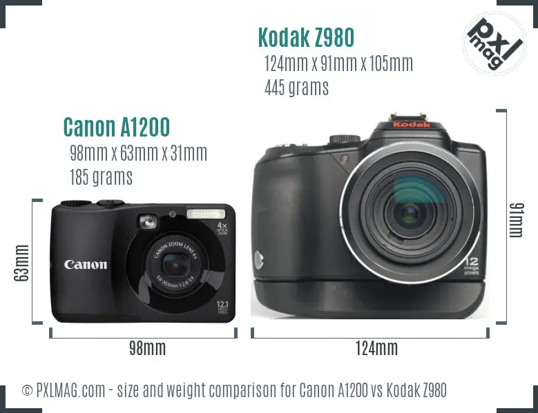 Canon A1200 vs Kodak Z980 size comparison