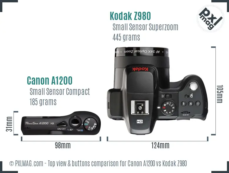 Canon A1200 vs Kodak Z980 top view buttons comparison