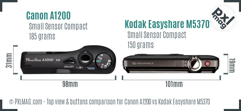 Canon A1200 vs Kodak Easyshare M5370 top view buttons comparison Canon A1200 vs Kodak Easyshare M5370 top view buttons comparison