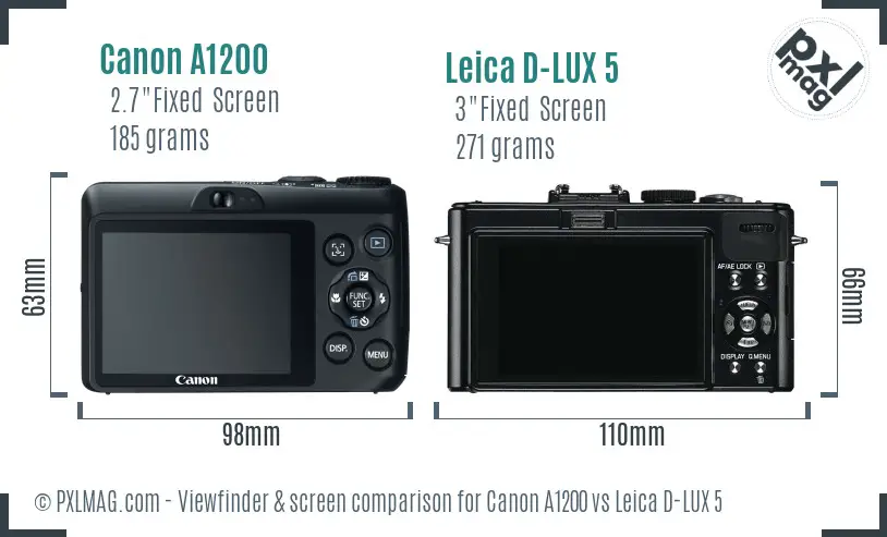 Canon A1200 vs Leica D-LUX 5 Screen and Viewfinder comparison